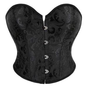 Bustiers Corsets Sexy Women Black Jacquard Corsé Bustier Top Cordero Up Plastic Boned Overbust Entrenador de cintura Retro Steampunk Corseletbustier