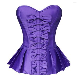 Bustiers Corsets Sexy Femmes Plissée Jupe Burlesque Bretelles Désossées À Lacets Taille Formation Overbust Corset Avec Arc Bustier Gothique