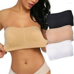 Bustiers Corsets Soutien-gorge sans bretelles simple à double couche Amovible Épaissi Élastique Haute Qualité Sans Couture Tube Top Robe Anti-éblouissement Enveloppé