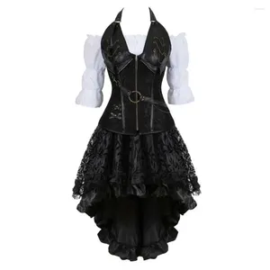 Bustiers Korsetten Sladuo Plus Size Steampunk Korset Jurk Burlesque Vrouwen Halloween Kostuum Piraat Shirt Gotische Lingerie Top Met Rok Set