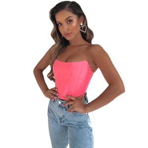 Bustiers Corsets Sans Manches De Mode Sans Bretelles Bustier Corset Crop Tops Femme Satin Dos Nu Blanc Femmes D'été Noir Rouge PinkBustiers