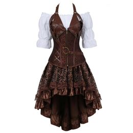Bustiers Corsets Jupe burlesque corset Steampunk avec chemisier Renaissance blanc gothique en cuir en cuir top pirate costume dhxsi