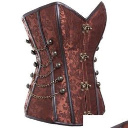 Bustiers Corsets Steampunk Corset avec fermoirs / chaîne en acier os corsets taille formation gothique bustier boucle ronde corps SH Dhvxy