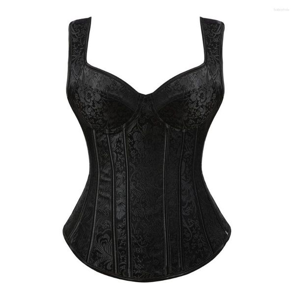 Bustiers Corsets Steampunk Bretelles Tissage Jacquard Halter Corset Floral Désossé Push Up Shapewear Zip Soirée Festival Rave