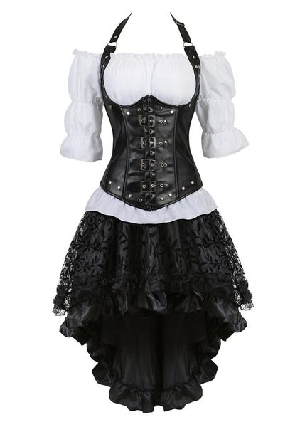 Bustiers Corsets Trois Pièces Hors Épaule Mode Verrouillage Fermeture SteamPunk Costumes Médiéval Corset Robe Pirate Lingerie Jupe EnsemblesBusti