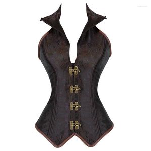 Bustiers Corsets Vintage Steampunk Gothique Overbust Corset Femmes Sexy Jacquard Halter Marron Noir Top Body Shaping Et Minceur Vêtements