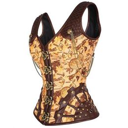 Bustiers Corsés Entrenador de cintura Cuero Steampunk Corselet Ropa gótica Lencería Adelgazante Fiesta BustiersBustiers