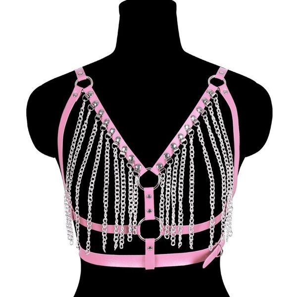 Bustiers Corsets Gros Sous-Vêtements Femmes Fétiche Gothique PU En Cuir Chaîne Harnais Cage Soutien-Gorge Sexy Lingerie Rave Wear Mode