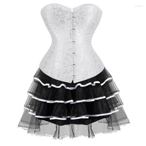 Bustiers Corsets Vestido con corsé a la moda para mujer, corpiño gótico de talla grande con cordones, corpiño deshuesado con minifalda, tutú nupcial blanco sin tirantes