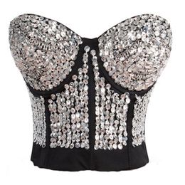 Bustiers Corsets Mujer Moda Sexy Corset Discoteca DJ Hip Hop Lentejuelas frescas Antideslizante Interior Multicolor Cinco hebillas Fiesta de Halloween Costu