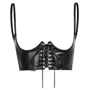 Bustiers corsets femmes mode sexy pu cuir corset goth punk bandage lacet-up noir bustier streetwear streetbust support
