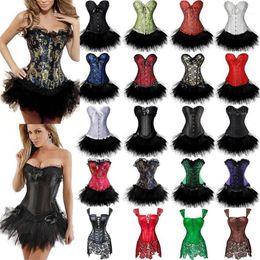 Bustiers korsetten vrouwen sexy burlesque overbust corset bustier top met mini tutu rok fancy jurken kostuum gothic dress229q