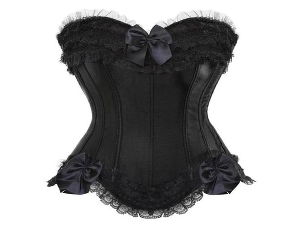 Bustiers Corsets Women Sexy Satin Overbust Corset Top Lace Bowknot Decorado Clubwear Showgirl Body Swaper Plus Size S6XL320F7673349