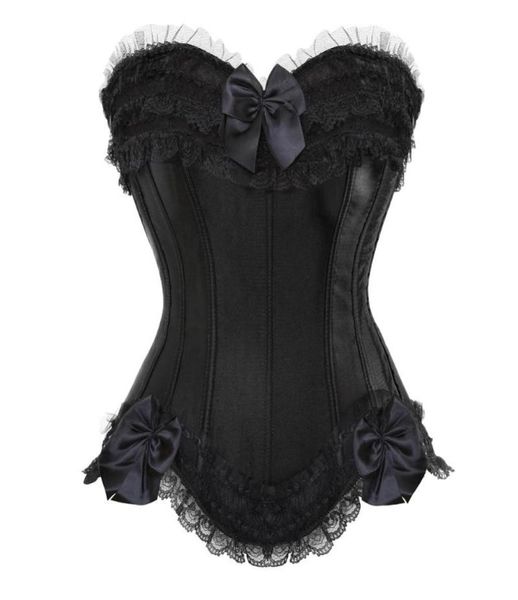 Bustiers Corsets Women Sexy Satin Overbust Corset Top Lace Bowknot Decorado Clubwear Showgirl Body Swaper Plus Size S6XL7761629