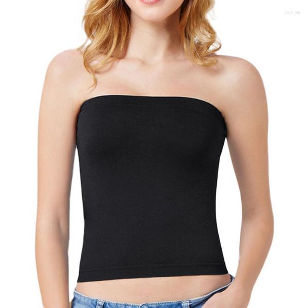 Bustiers Corsés Mujeres Sin Tirantes Boob Tube Top Bandeau Bra Cover Ropa Interior Sólida Camisetas Sin Mangas Señoras Íntimos Elásticos Delgados Color Negro Blanco