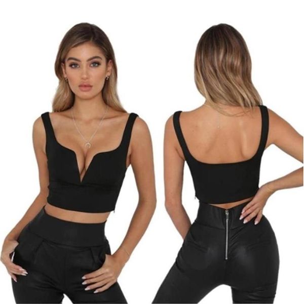 Bustiers Corsets femmes été Sexy t-shirt solide décontracté court noir boléro hauts mince coton sans manches 310Z