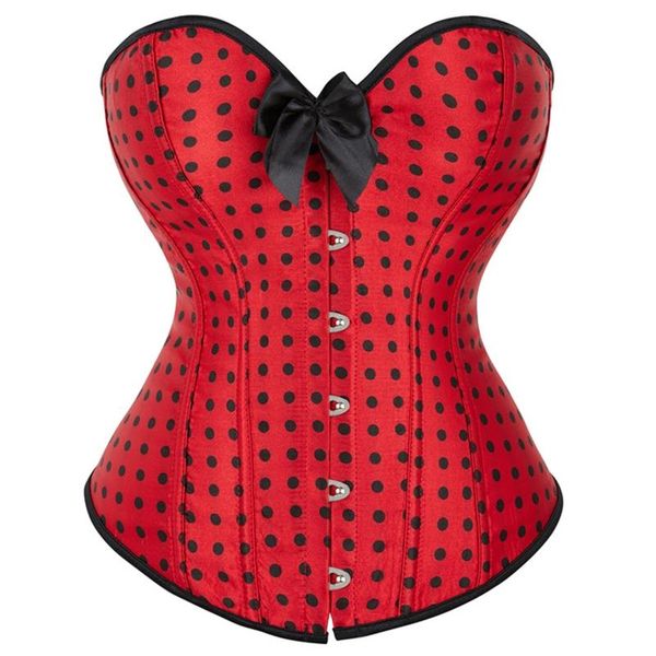 Bustiers Corsets femmes Vintage rouge à pois Corset avec nœud à lacets désossé surbuste Bustier TopBustiers