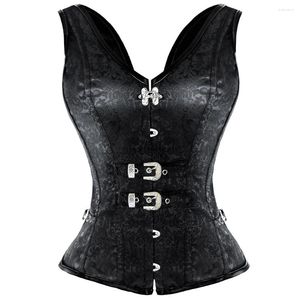 Bustiers Corsets Femmes Steampunk Corset Gilet Acier Désossé Bustier Noir Goth Vêtements Dos Soutien Corsage À Lacets Corselet Costumes De Fête