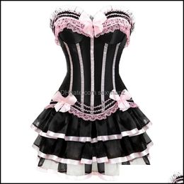 Bustiers corsetten dames ondergoed kleding sexy gothic burlesque korset en rok set plus size halloween kostuums Victoriaanse jurken feest