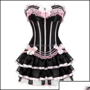 Bustiers Korsetten Womens Ondergoed Apparel Sexy Gothic Burlesque Corset En Rok Set Plus Size Halloween Kostuums V Dhkh3