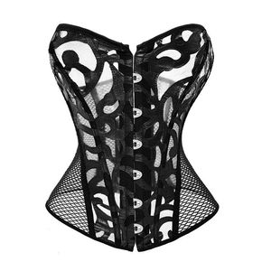 Bustiers Corsets XS/6XL Corset Black Hollow Printed Mesh Sexy Steel Mujeres Body Shaping Cloth
