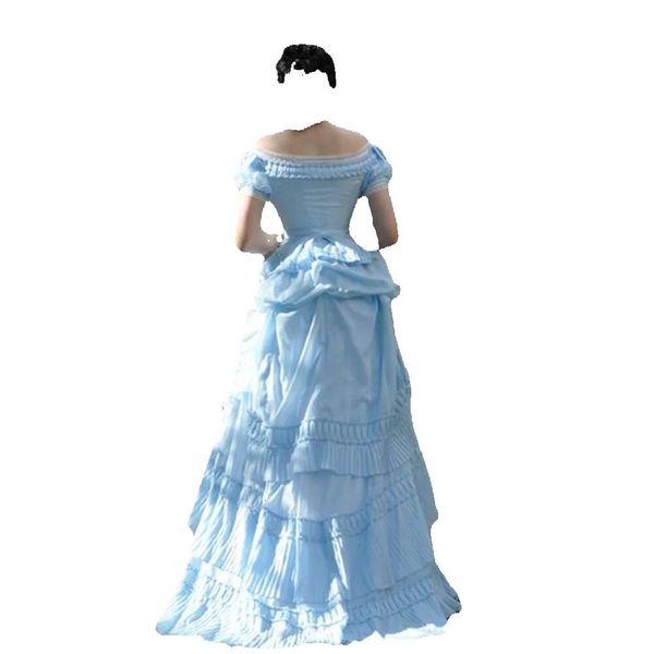 Vestidos de bullicio 2024 Prom Vintage fuera de los placeres de hombro victoriano Rufos largos vestidos de fiesta medieval de fiesta elegante cielo azul incluso gg