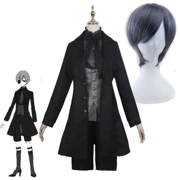 Costume de Cosplay de majordome fantôme pour hommes et femmes, uniforme noir, perruque de Ciel, couvre-chef, vêtements d'halloween pour hommes