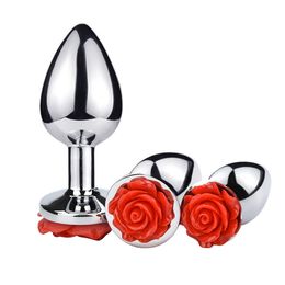 Butt Plug Rose Shape Jeweled Acero inoxidable Anal Butt Plugs Juguetes sexuales para hombres Parejas