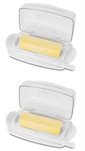 Beurrier avec couvercle de comptoir, récipient à beurre en plastique durable avec couteau à tartiner, jolie poignée et couvercle rabattable pour un accès facile, antidérapant, deux pièces-9