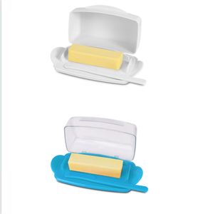 Beurrier avec couvercle de comptoir, récipient à beurre en plastique durable avec couteau à tartiner, jolie poignée et couvercle rabattable pour un accès facile, antidérapant, deux pièces-1