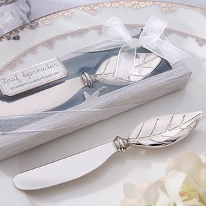 Fourchette à beurre faveurs de mariage Fromage Outils spatule épandeur de confiture couteau fourchettes à dîner 13cm feuilles poignée PVC boîte décoration de table RH3937