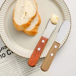 Cuchillo de mantequilla con mango de madera, esparcidor de mantequilla y mermelada, herramienta de cocina pequeña, cortador de queso, cuchillo bonito para niños, cubiertos 828