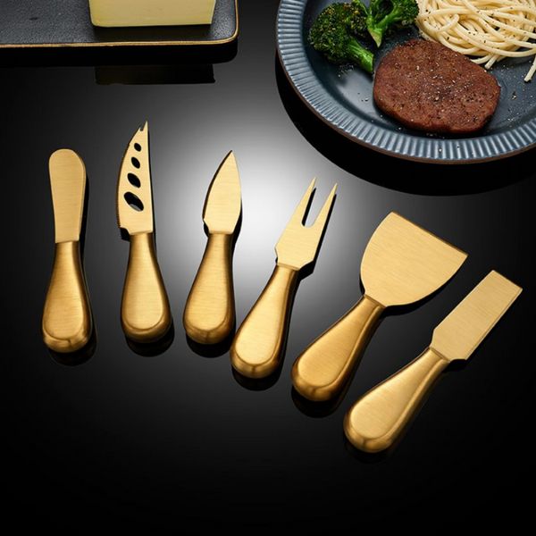 Cuchillos para mantequilla, tenedor para queso, juego de cubiertos para Pizza, acero inoxidable, oro, hogar, restaurante, cocina, comedor, vajilla, herramienta, venta al por mayor