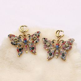 Papillon 18 carats plaqué or marque designers lettres boucles d'oreilles géométriques femmes cristal strass perle boucle d'oreille fête mode bijoux accessoires cadeaux