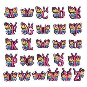 Breloques croco alphabet papillon pour décoration de chaussures, lettres arc-en-ciel, breloques croco