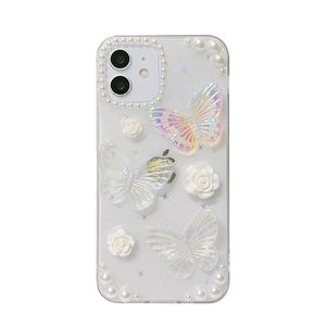 Cajas de teléfono celular de mariposa para iPhone 14 13 12 Pro Max XS Apple Funda protectora transparente de silicona Retro Gota Pegamento Estereoscópico Contraportada Teléfono móvil Shell