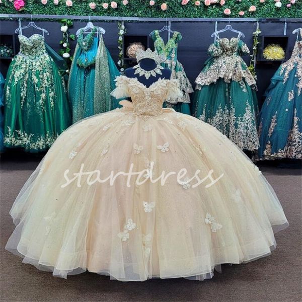 Papillon Champagne Quinceanera Robes 2024 Robe De Bal Élégante Robe De Bal Robes De 15 Anos Doux 16 Fête Robe D'anniversaire Debutante 15 Anos Pageant Robe Formelle