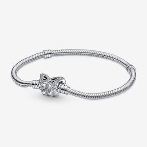 Butterfly Clasp Snake Chain Bracelet Pandoras 100% 925 Sterling Silver Charmel Blacelet Women Girls Luxe sieraden Designer armband met originele doos Groothandel