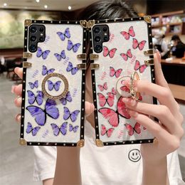 Butterfly Conch Shell Telefoonhoesjes voor Samsung Galaxy S22 S21 S20 FE plus Note20 Ultra S10 S9 A53 A73 A12 A13 A20 A20 A32 A71 Luxe bijpels Diamantring Standhoes