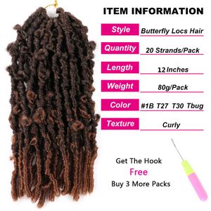 Butterfly Crochet Locs 12 pulgadas Pre Looped Crochet extensiones de cabello Butterfly Locs 12 In Short Angustiado Butterfly Locs Crochet Hair dreadlocks faux locks