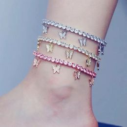 Papillon cristal bracelets de cheville femmes brillant cheville Bracelets papillons Bracelet strass pied et main chaîne bijoux