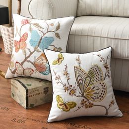 Couvercle de coussin papillon 45x45cm de style country floral oreiller coton broderie suqare home décoration pour le salon 231221