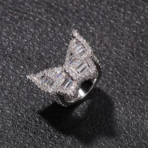 Vlinder CZ Diamanten Ringen Micro Verharde Iced Out Cubic Zirkoon Mode Heren Hip Hop Gouden Ring Jewelry254e