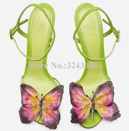 Vlinder decor groene kleur vrouw sandalen schoenen mode ontwerp dunne hak dame jurk sandalen vrouwelijk sexy banket schoenen 240423