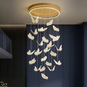 Lámparas colgantes de diseño de mariposa, lámpara Led, escalera moderna, Loft, Villa, decoración del hogar, lámpara colgante, lámpara colgante de lujo para sala de estar y dormitorio