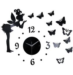Butterfly Elf Mirror Effect Sticker DIY Mur Horloge Decoration Maison 6763618