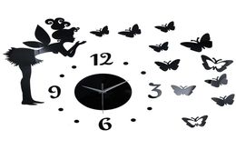 Autocollant effet miroir papillon elfe, horloge murale, décoration de maison, DIY bricolage, 1012184