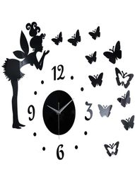 Butterfly Elf Mirror Effect Sticker Diy Wall Clock Home Decoration7804229