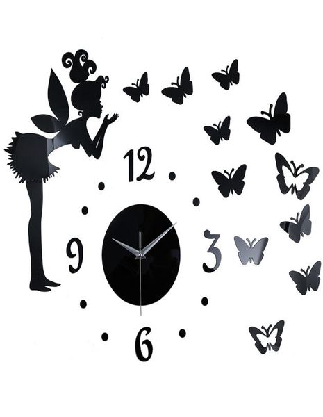 Butterfly Elf Mirror Effect Sticker DIY Mur Clock Decoration Home Decoration8953575