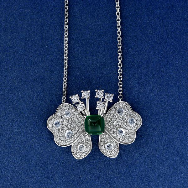 Papillon émeraude diamant pendentif 100% réel 925 en argent Sterling fête mariage pendentifs collier pour femmes bijoux de fiançailles